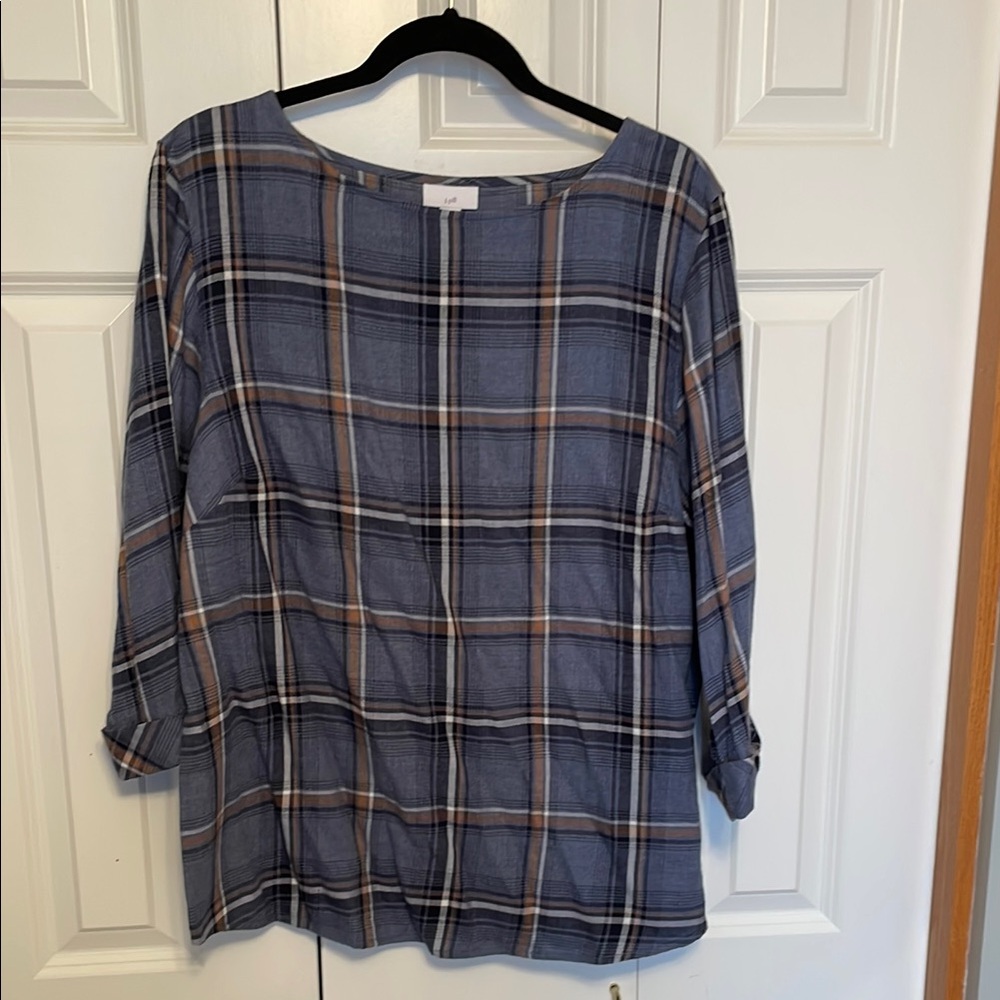 J. Jill Blue Relaxed Cuffed Sleeve Top